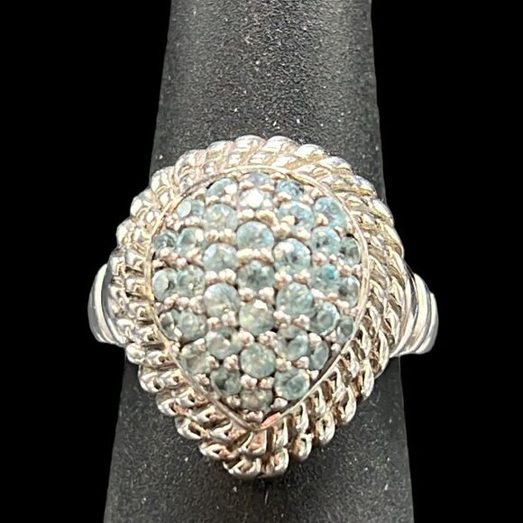 Blue Apatite Dome Ring Woman’s Size 6 Sterling Silver 925 Jewelry Rope Outline - Picture 1 of 10